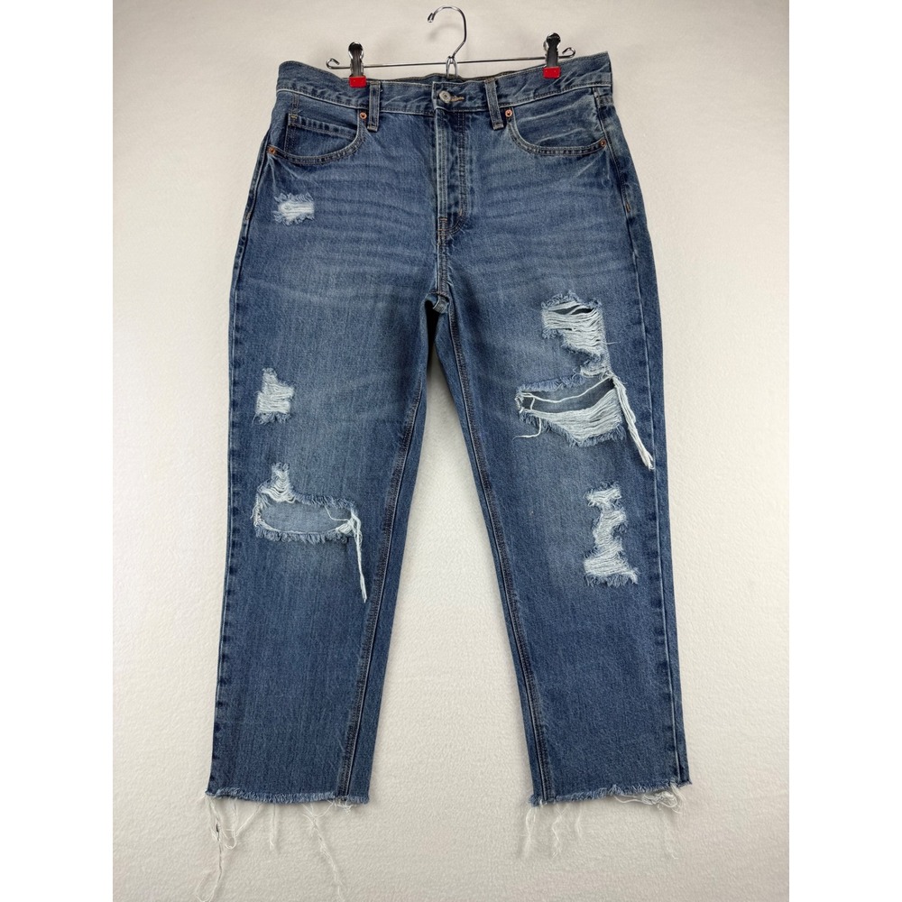 Old Navy Slouchy Straight Jeans Women 10 High Rise Distressed Blue Denim